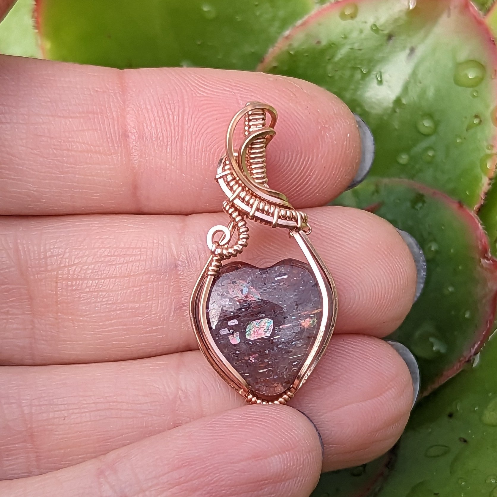 Iolite Sunstone Heart Mini Pendant in Rose Gold-fill