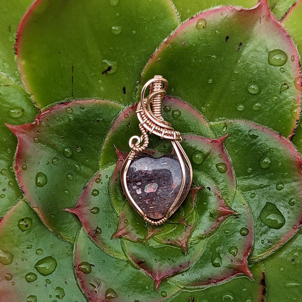 Iolite Sunstone Heart Mini Pendant in Rose Gold-fill