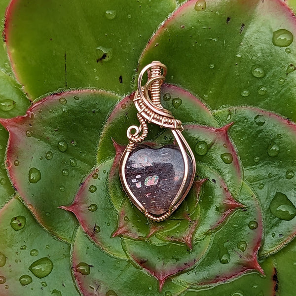 Iolite Sunstone Heart Mini Pendant in Rose Gold-fill