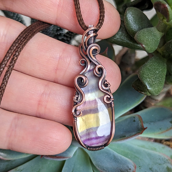 Fluorite Mother of Pearl Doublet Pendant in Oxidized Copper