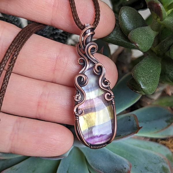 Fluorite Mother of Pearl Doublet Pendant in Oxidized Copper