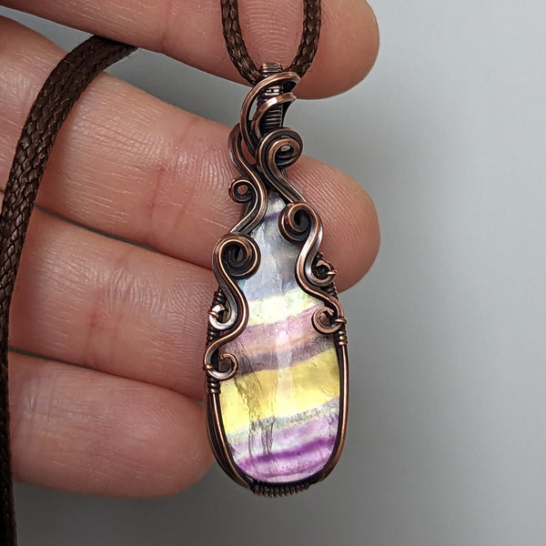 Fluorite Mother of Pearl Doublet Pendant in Oxidized Copper
