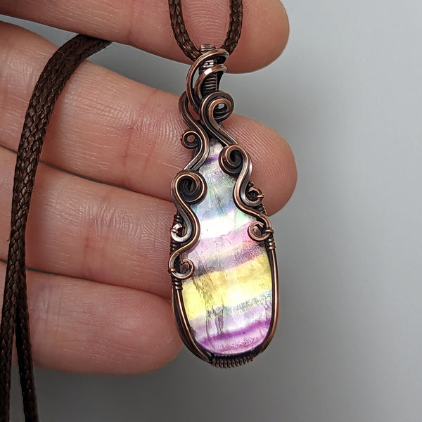 Fluorite Mother of Pearl Doublet Pendant in Oxidized Copper