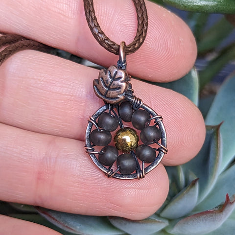 Beaded Flower Pendant in Oxidized Copper