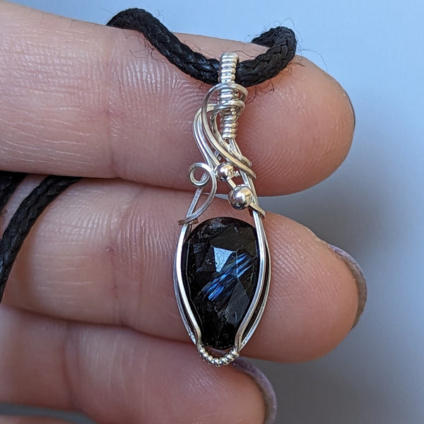 Arfvedsonite Wire Wrapped Sterling Silver Mini Pendant