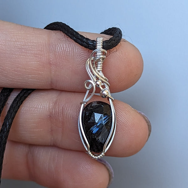 Arfvedsonite Wire Wrapped Sterling Silver Mini Pendant