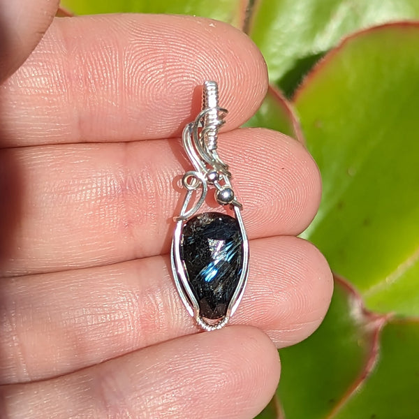 Arfvedsonite Wire Wrapped Sterling Silver Mini Pendant