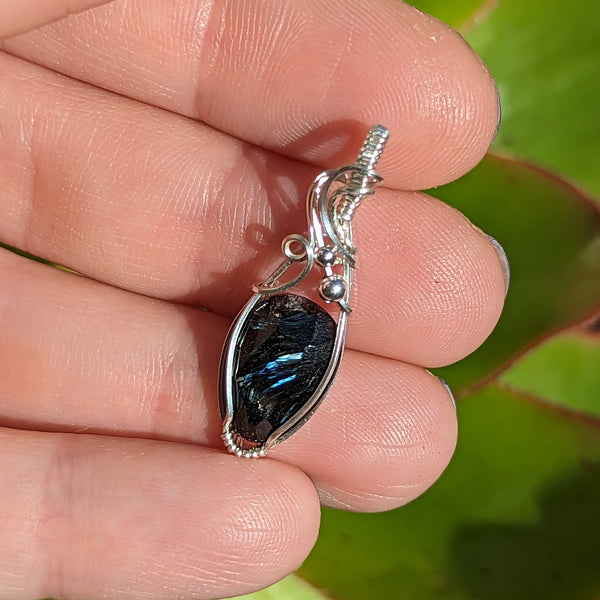 Arfvedsonite Wire Wrapped Sterling Silver Mini Pendant