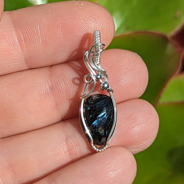 Arfvedsonite Wire Wrapped Sterling Silver Mini Pendant