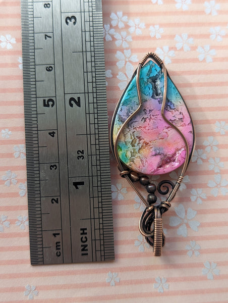 Dyed Agate Wire Wrapped Oxidized Copper Pendant
