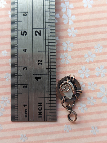 Silky White Moonstone Wire Wrapped Oxidized Copper Mini Pendant