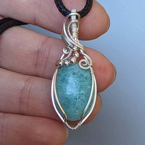 Amazonite Wire Wrapped Sterling Silver Pendant