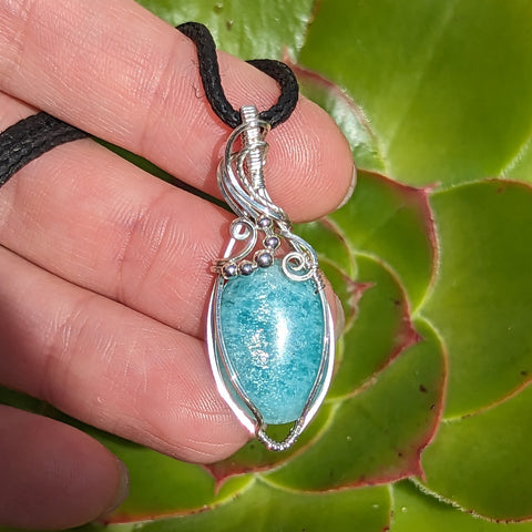 Amazonite Wire Wrapped Sterling Silver Pendant