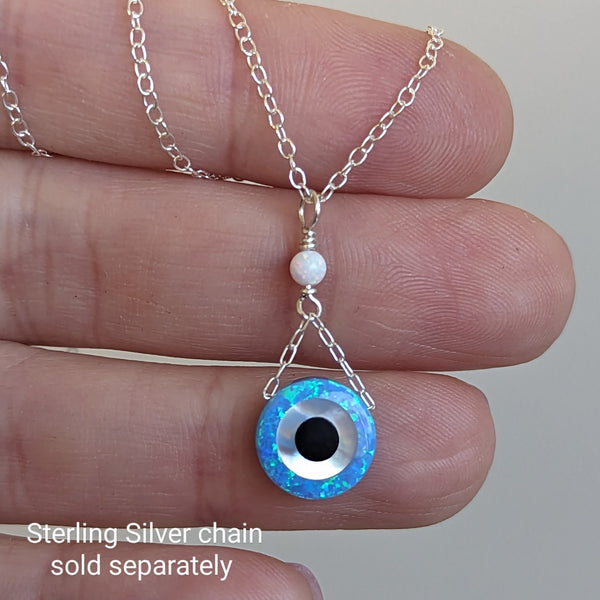 Opal Evil Eye Pendant in Sterling Silver