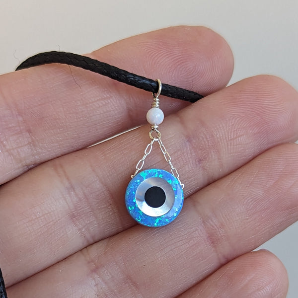 Opal Evil Eye Pendant in Sterling Silver