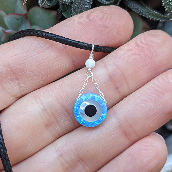 Opal Evil Eye Pendant in Sterling Silver