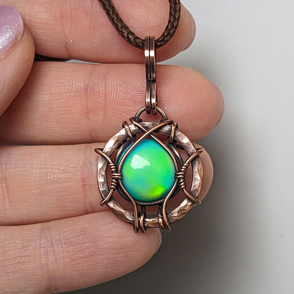 Aurora Opal Wire Wrapped Oxidized Copper Pendant