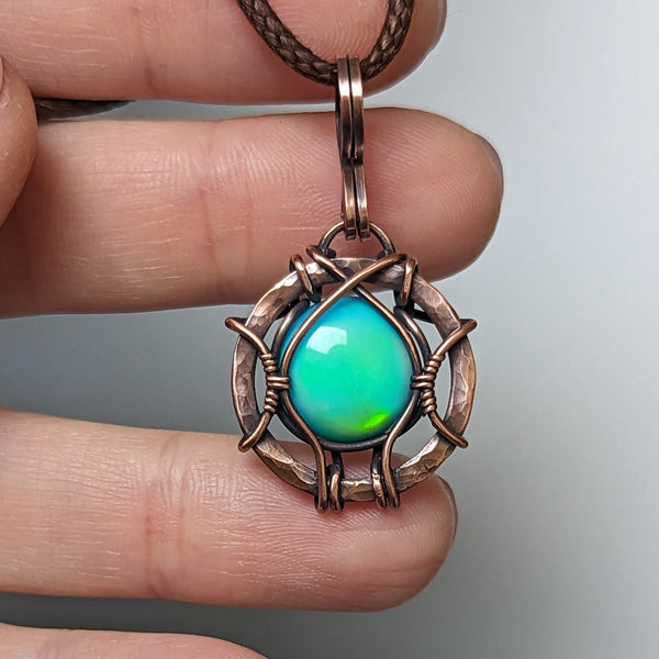 Aurora Opal Wire Wrapped Oxidized Copper Pendant