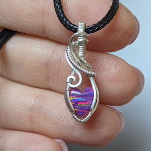Synthetic Opal Heart Mini Wire Wrapped Pendant in Sterling Silver