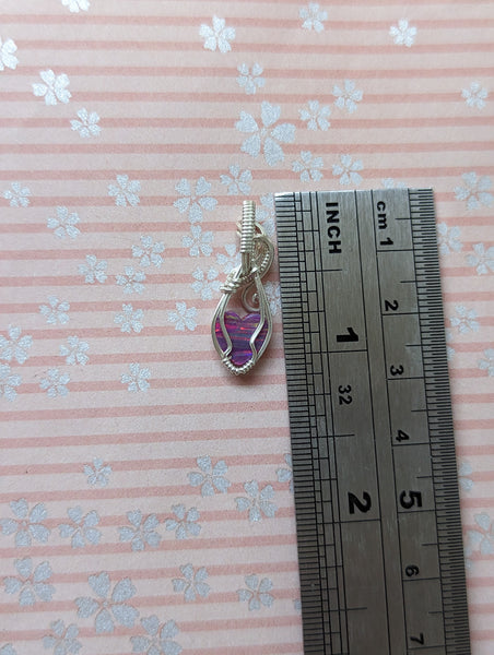 Synthetic Opal Heart Mini Wire Wrapped Pendant in Sterling Silver