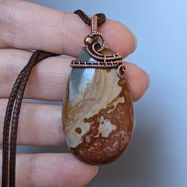 Owyhee Jasper Wire Wrapped Oxidized Copper Pendant