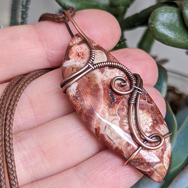 Sci-Fi Jasper Wire Wrapped Oxidized Copper Pendant