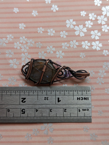 Labradorite Floral Wire Wrapped Oxidized Copper Pendant
