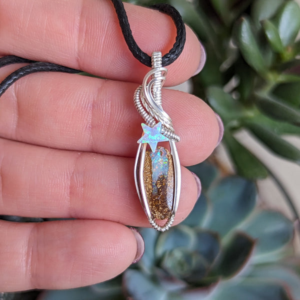 Australian Crystal Pipe Opal Wire Wrapped Pendant in Sterling Silver