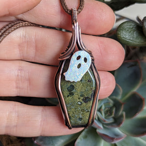 Dragon Bloodstone Ghost Coffin Wire Wrapped Oxidized Copper Pendant