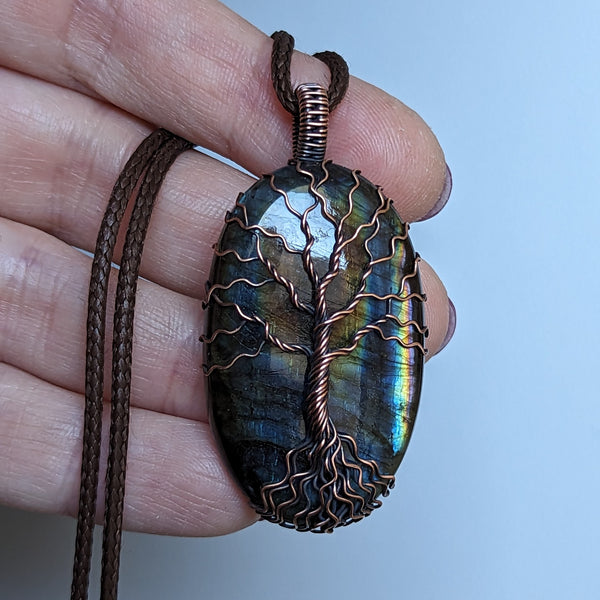 Labradorite Tree of Life Wire Wrapped Oxidized Copper Pendant