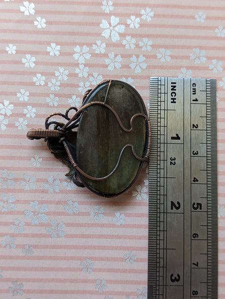 Labradorite Pumpkin Wire Wrapped Oxidized Copper Pendant