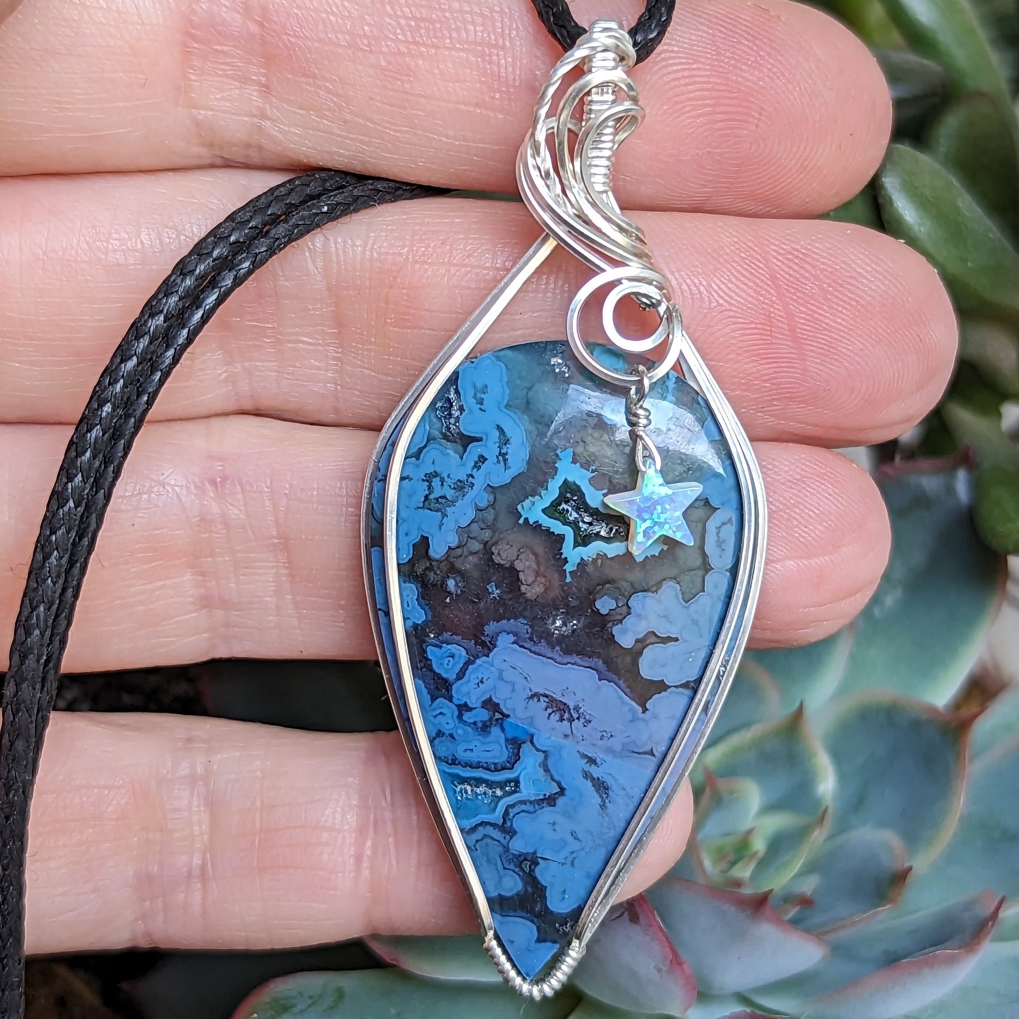 Dyed Agate Wire Wrapped Sterling Silver Pendant