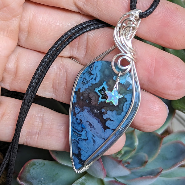 Dyed Agate Wire Wrapped Sterling Silver Pendant