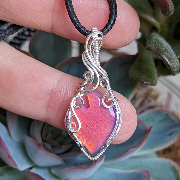 Aurora Opal Leaf Wire Wrapped Sterling Silver Pendant
