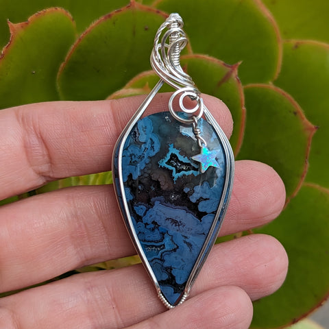 Dyed Agate Wire Wrapped Sterling Silver Pendant