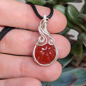 Carnelian Carved Pumpkin Wire Wrapped Sterling Silver Mini Pendant