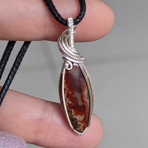 Crazy Lace Agate Wire Wrapped Sterling Silver Pendant
