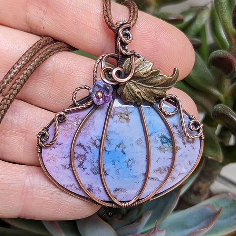 Dyed Agate Pumpkin Wire Wrapped Oxidized Copper Pendant