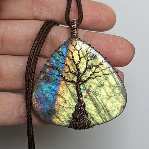 Labradorite Tree of Life Wire Wrapped Oxidized Copper Pendant