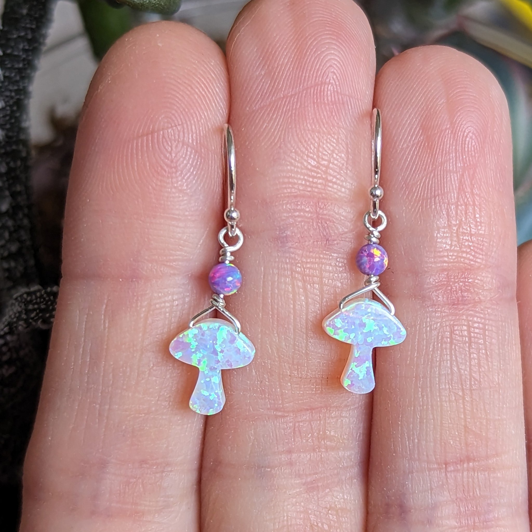 Opal Mushrooms Hook Dangle Earrings in Sterling Silver