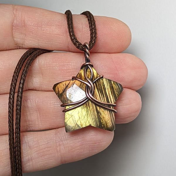 Labradorite Star Wire Wrapped Oxidized Copper Pendant