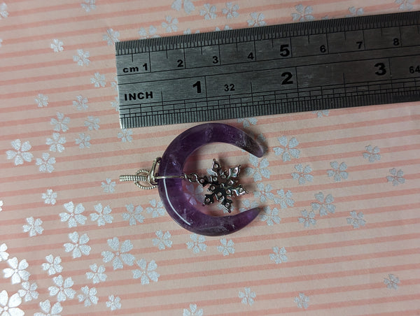 Amethyst Crescent Moon Snowflake Pendant in Sterling Silver