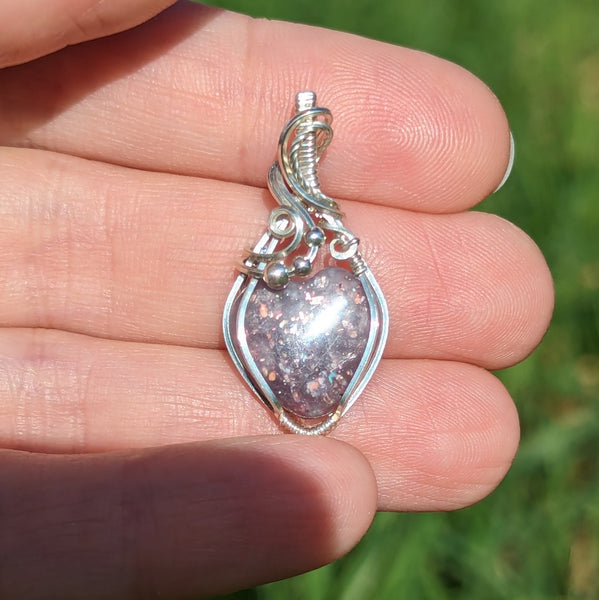 Iolite Sunstone Heart Mini Pendant in Sterling Silver