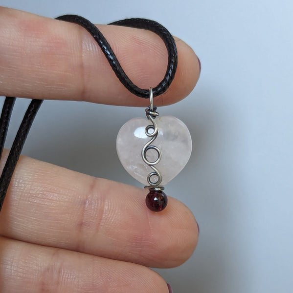 Rose Quartz Heart Pendant in Oxidized Sterling Silver