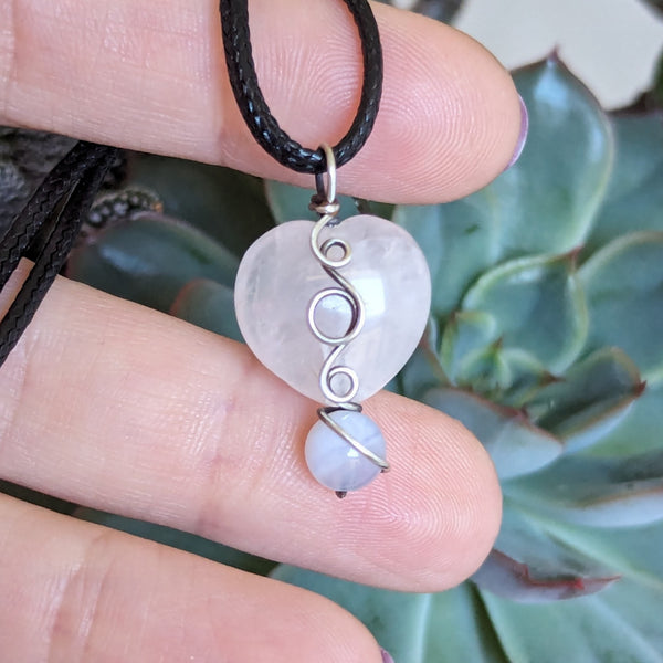 Rose Quartz Heart Pendant in Oxidized Sterling Silver