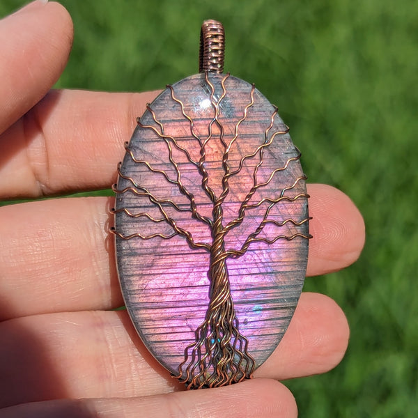 Labradorite Tree of Life Pendant in Oxidized Copper