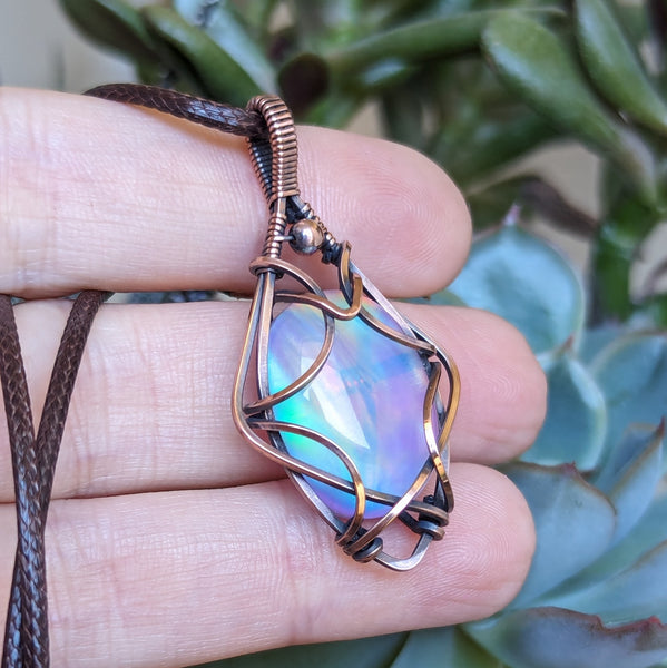Aurora Opal Pendant in Oxidized Copper