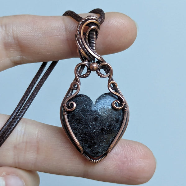 Black Mica Heart Pendant in Oxidized Copper