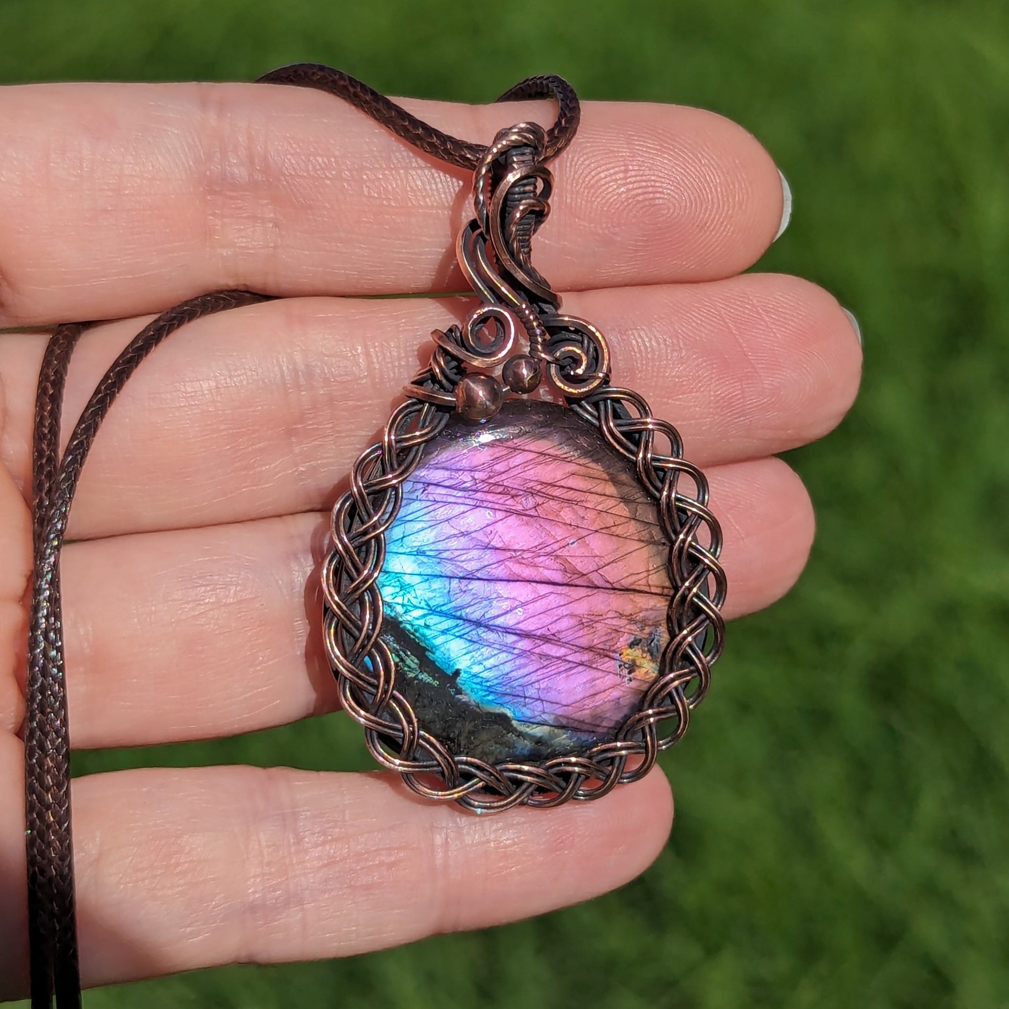 OPAL and purple LABRADORITE- Wire Wrapped Pendant offers and Necklace