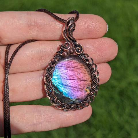 Braided Labradorite Pendant in Oxidized Copper